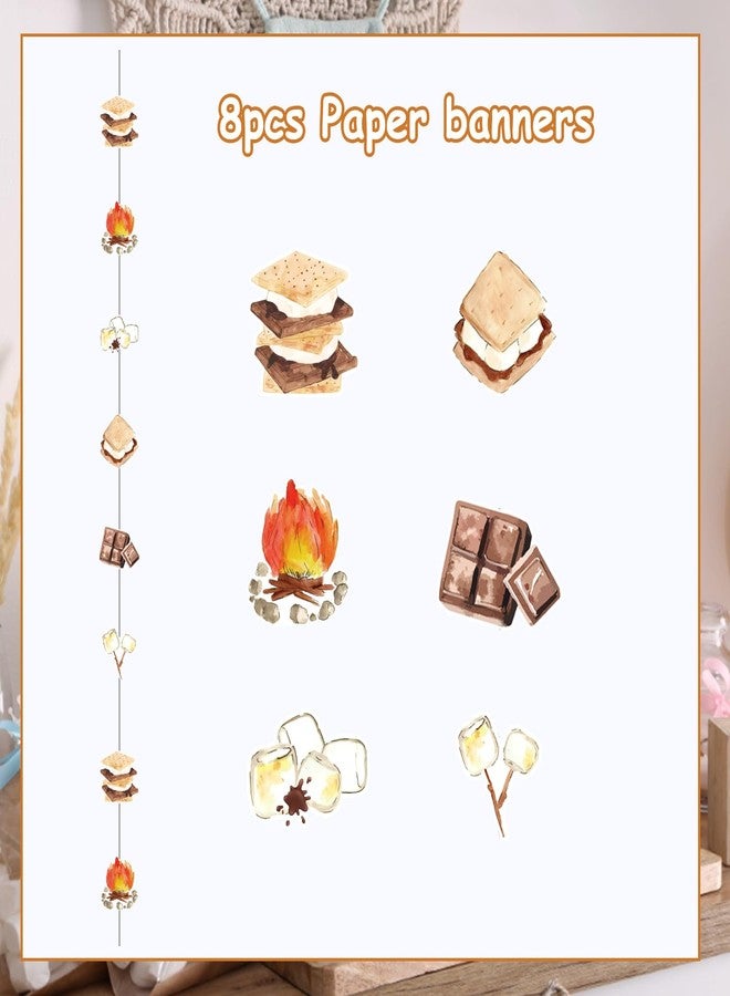 Fangleland 8Pcs S’More Theme Streamers, Bonfire Marshmallow Paper Garland for Camping Camper Birthday Baby Shower Party, Campfire Smore Hanging Decorations Supplies - Image 3