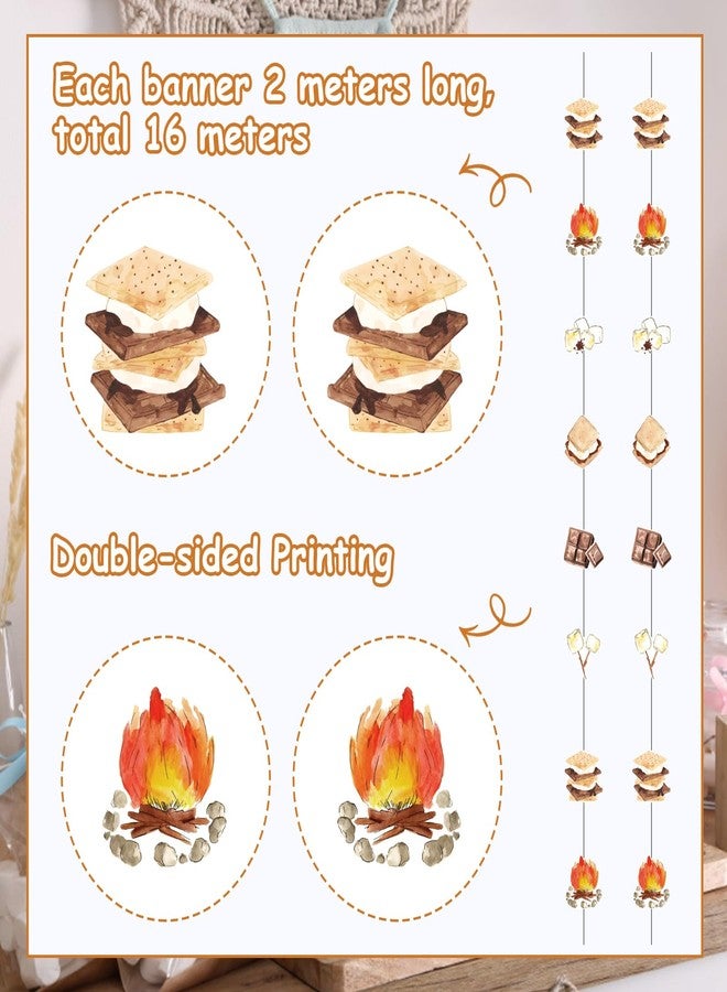 Fangleland 8Pcs S’More Theme Streamers, Bonfire Marshmallow Paper Garland for Camping Camper Birthday Baby Shower Party, Campfire Smore Hanging Decorations Supplies - Image 4
