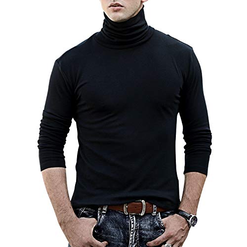 TUPARKA Mens Turtleneck Soft Long Sleeve Top Ski Golf Thermal T-Shirt Jumper Large Size Black (XL) - Image 1