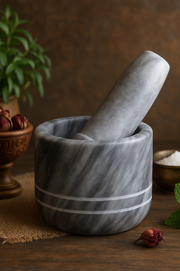 بلوط نجر حجر رخام هاون ومدقة رخام جرانيت أبيض - Image 1