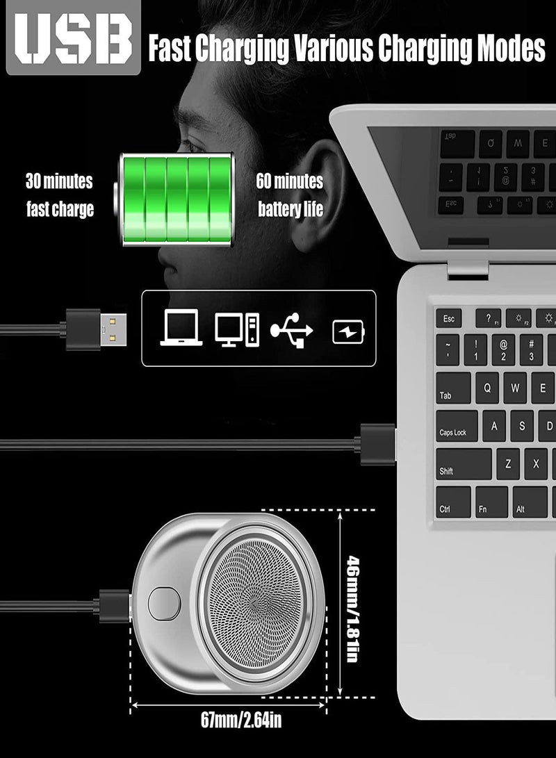 نيبمينينت Mini Electric Shaver, Pocket Size Portable Shaver LCD Power Display, Wet Dry Razor for Men, Washable Razor, USB Rechargeable Suitable Home, Car, Travel (Silver) - Image 2