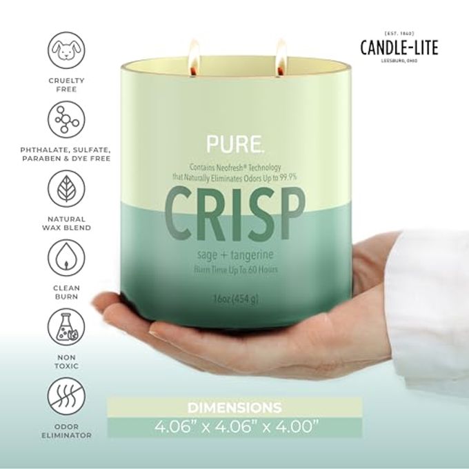 CANDLE-LITE Pure Sage & Tangerine Odor Eliminating Scented Candles, Neofresh Technology Eliminates 99.9% of Odors, 16 oz 2-Wick Jar, Proudly Poured in The USA, Up to 60 Hours Burn Time - Image 3
