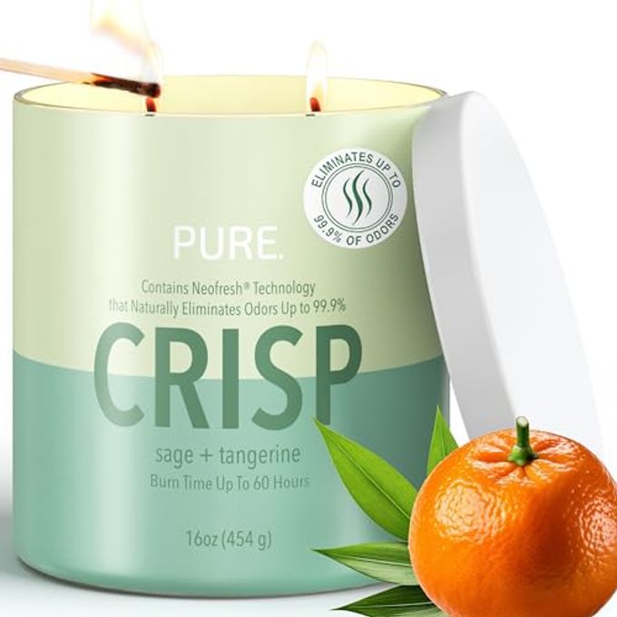 CANDLE-LITE Pure Sage & Tangerine Odor Eliminating Scented Candles, Neofresh Technology Eliminates 99.9% of Odors, 16 oz 2-Wick Jar, Proudly Poured in The USA, Up to 60 Hours Burn Time - Image 1