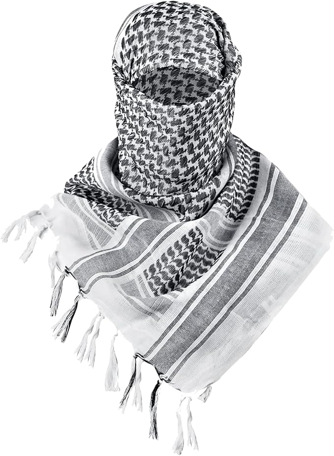 Arab Keffiyeh Scarf Tactical Shemagh Military Desert Wrap – Cotton Head Cover for Men Women, Face Protection for Hiking, Survival, Airsoft, Paintball, Travel, Motorbike & Outdoor Use 