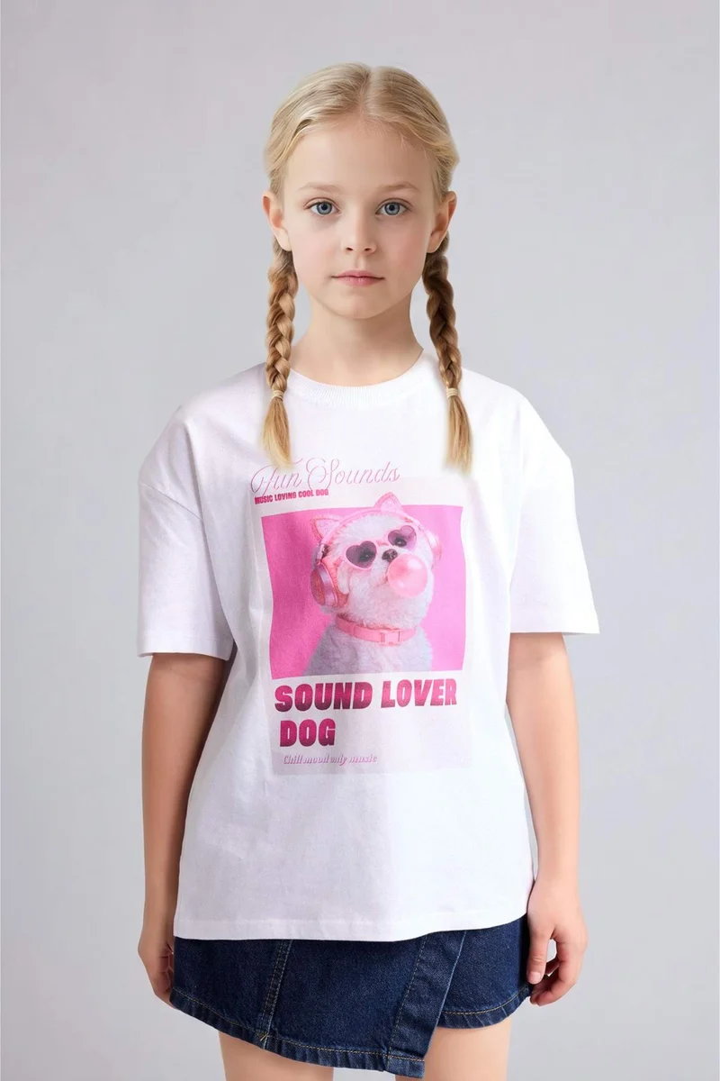 ديفاكتو Girl Printed Crew Neck Short Sleeve T-Shirt
