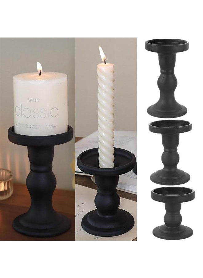 Generic - 3 Pcs Black Glass Candle Holder Set Clear, Candlesticks Holders Pillar Taper Candles Tealight Stand for Wedding Centerpieces Home Decorations Dining Table - Image 1