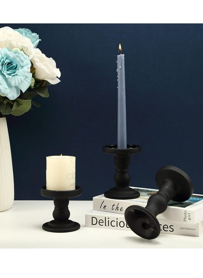Generic - 3 Pcs Black Glass Candle Holder Set Clear, Candlesticks Holders Pillar Taper Candles Tealight Stand for Wedding Centerpieces Home Decorations Dining Table - Image 1