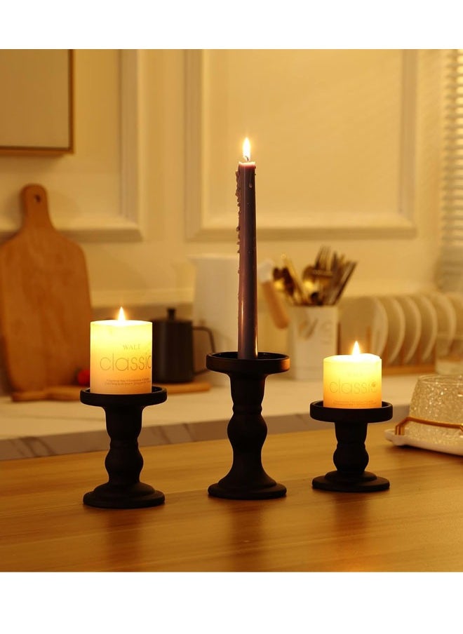 Generic - 3 Pcs Black Glass Candle Holder Set Clear, Candlesticks Holders Pillar Taper Candles Tealight Stand for Wedding Centerpieces Home Decorations Dining Table - Image 1