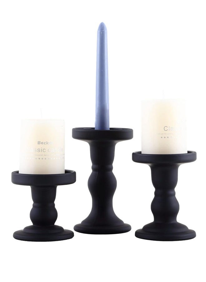 Generic - 3 Pcs Black Glass Candle Holder Set Clear, Candlesticks Holders Pillar Taper Candles Tealight Stand for Wedding Centerpieces Home Decorations Dining Table - Image 1