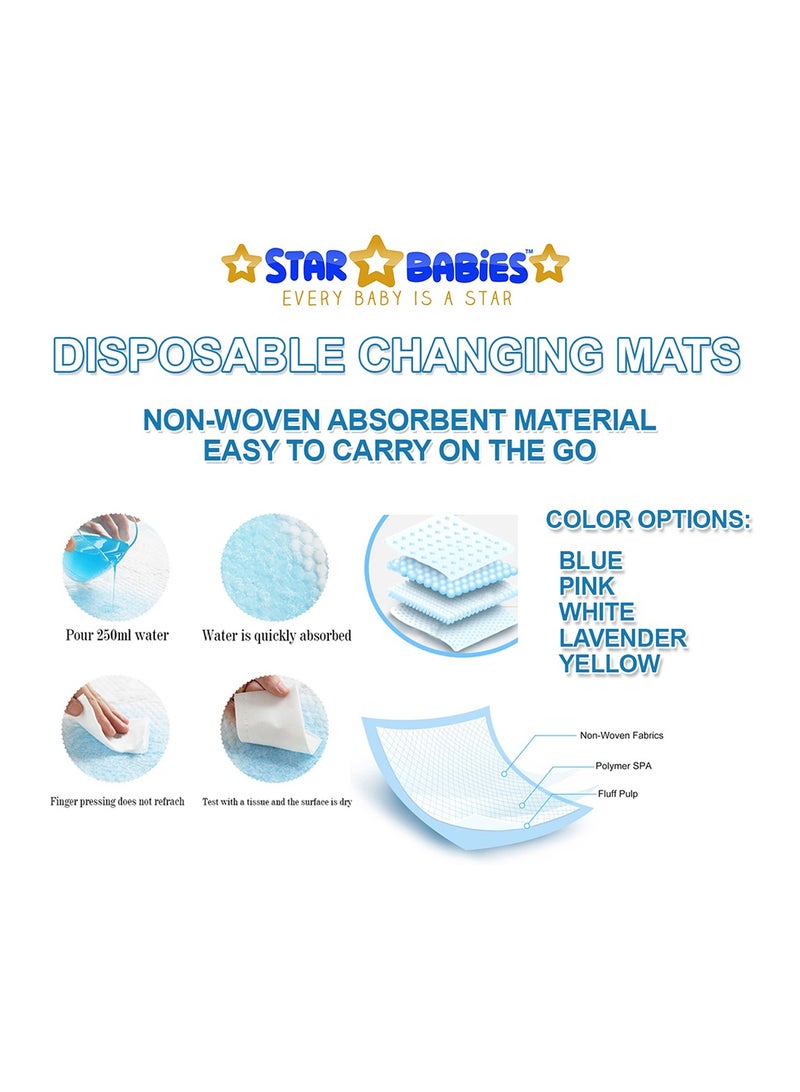 Star Babies Disposable Packs (Changing mat 10pcs, Bibs 10pcs, Breast Pad 10pcs, Towel 3pcs with  Scented Bag 2pcs (30bags)-Blue - Image 3