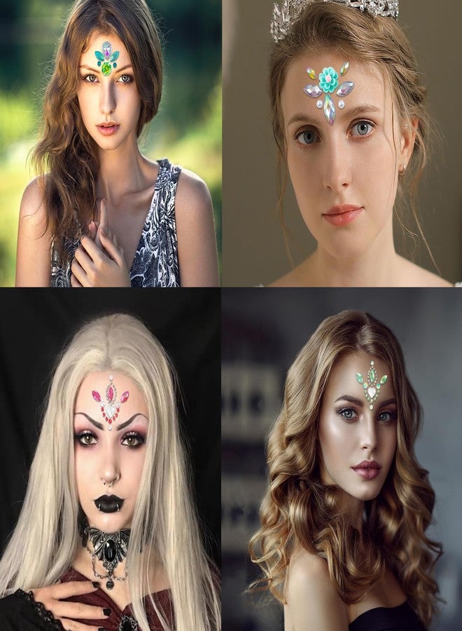 RUSTAMM 16Pcs Face Gems Stickers with Women Girls Diamond Forehead Sticker Rhinestones Pearl Spring Theme Flowers Decoration Festival Party Self-Adhesive DIY Body Art Decals - Image 4