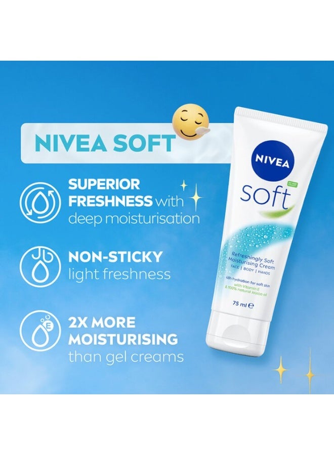 Nivea Soft Moisturising Cream Face Body Hands 75ML - Image 2