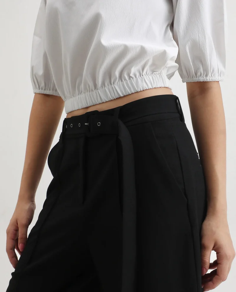 Rareism Women's Twist Detail Neck Crop Top