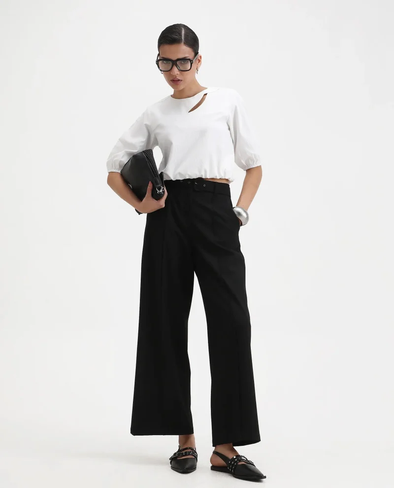 Rareism Women's Twist Detail Neck Crop Top