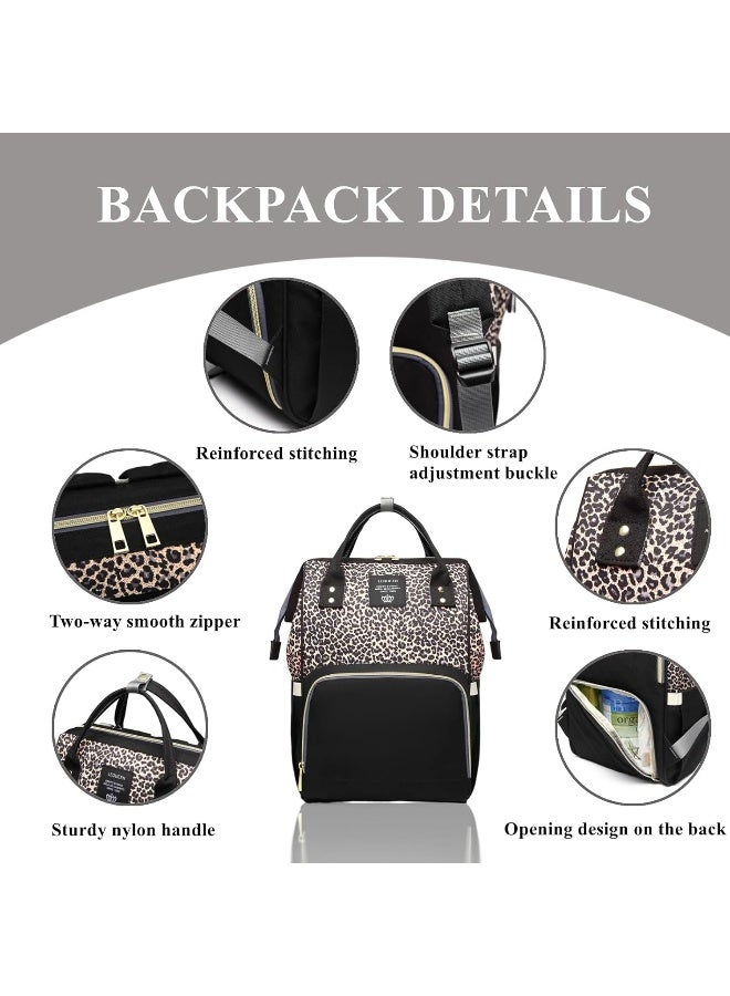 LEQUEEN Armbq Leopard Print Diaper Bag Backpack Multi-Function Diaper Bag for Baby Care Waterproof Travel Baby Bag for Mom - Image 4
