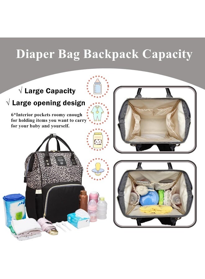 LEQUEEN Armbq Leopard Print Diaper Bag Backpack Multi-Function Diaper Bag for Baby Care Waterproof Travel Baby Bag for Mom - Image 3