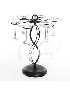 MyGift Scrollwork Black Metal Freestanding Tabletop Stemware Storage Rack/Wine Glass Cup Holder with 6 Hooks  - Image 1