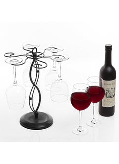 MyGift Scrollwork Black Metal Freestanding Tabletop Stemware Storage Rack/Wine Glass Cup Holder with 6 Hooks  - Image 2