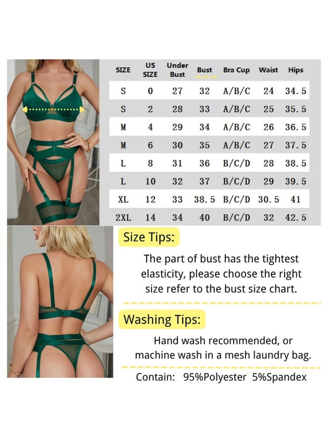 Women Lingerie Sets with Garter Belt 4 Pieces Lace Teddy Babydoll Bodysuit MG06 - Image 3