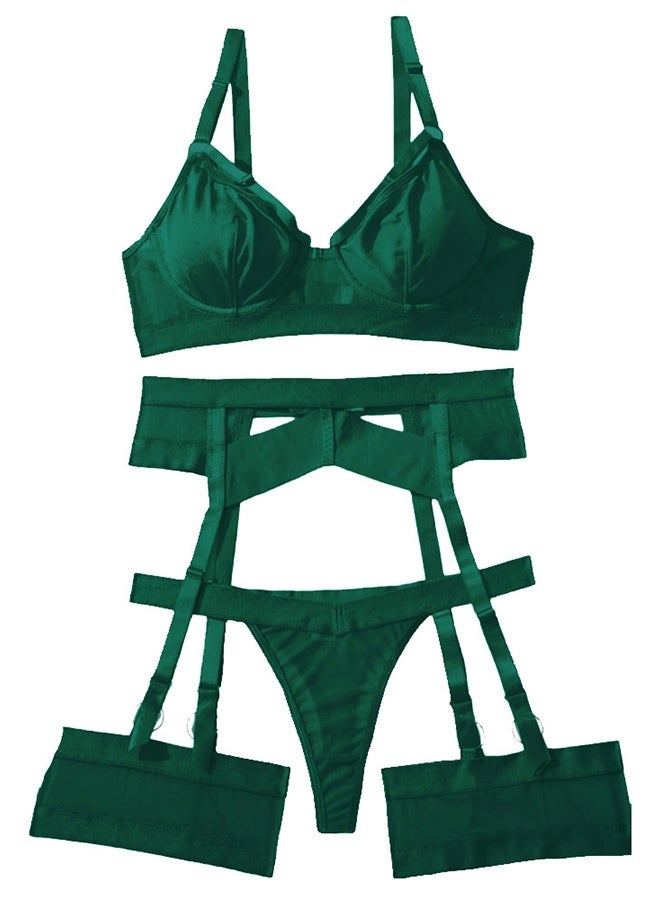 Women Lingerie Sets with Garter Belt 4 Pieces Lace Teddy Babydoll Bodysuit MG06 - Image 1