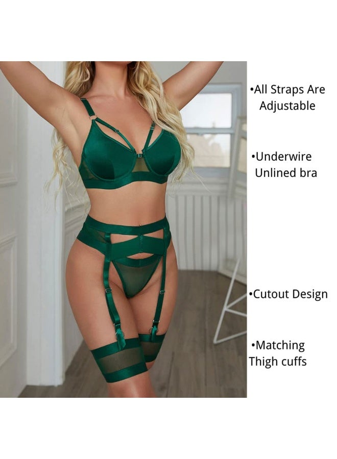 Women Lingerie Sets with Garter Belt 4 Pieces Lace Teddy Babydoll Bodysuit MG06 - Image 2