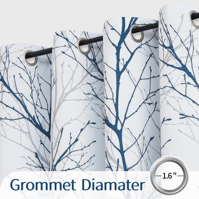 FMFUNCTEX 100% Blackout Curtains for Bedroom, Blue White Tree Curtains 84 Inches Long for Living Room, Grey Farmhouse Room Darkening Window Curtains for Summer Winter 2 Panels Grommet Top - Image 2