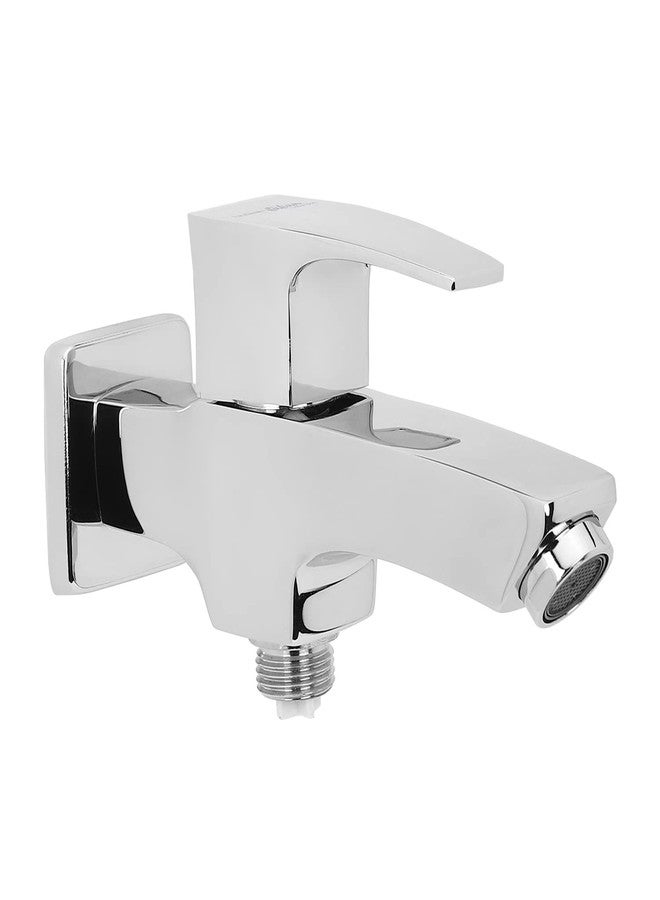 Hindware Italian Collection F520005CP Avior 2 Way Bib Cock with Wall Flange, Brass with Chrome Finish - Image 1