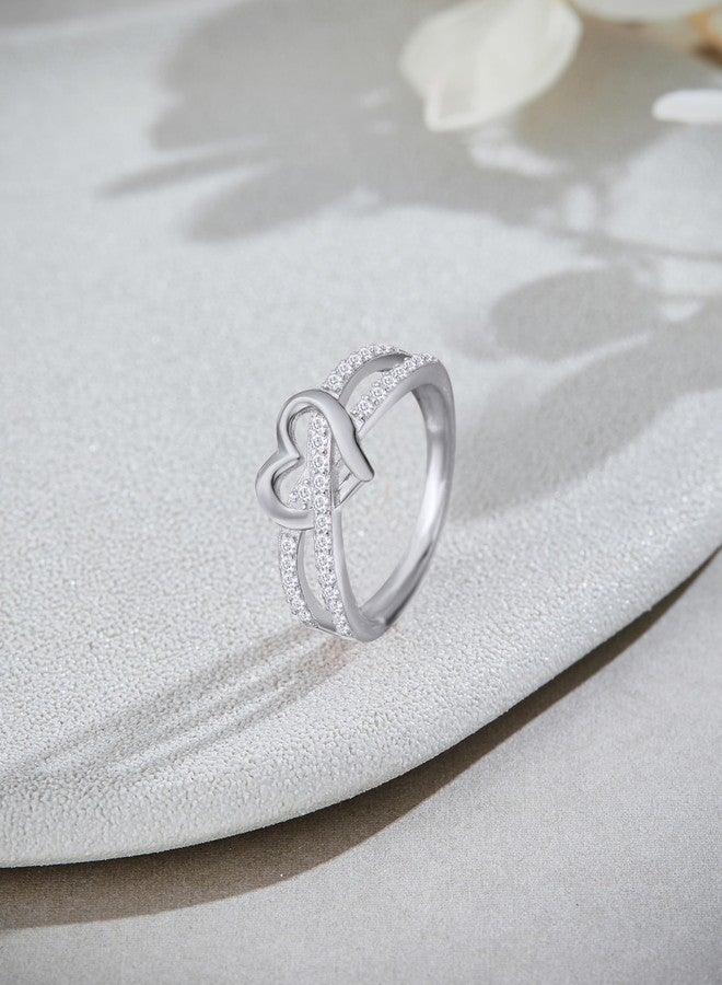 AFFY Infinity Heart Promise Ring Round White Cubic Zirconia Split Shank Jewelry for Women in 14k White Gold Over Sterling Silver Gift For Her Jewelry Ring Size-7 - Image 5