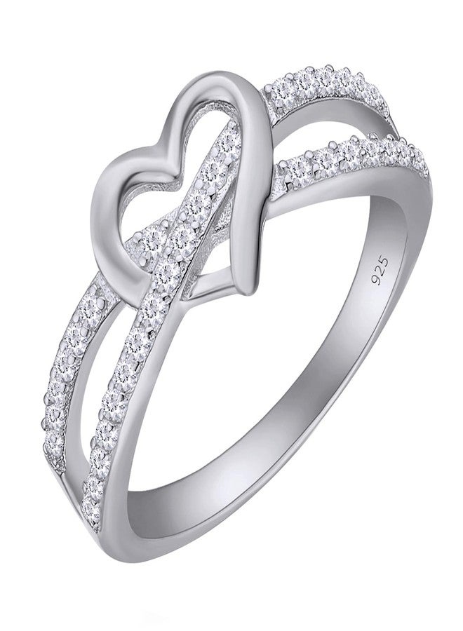AFFY Infinity Heart Promise Ring Round White Cubic Zirconia Split Shank Jewelry for Women in 14k White Gold Over Sterling Silver Gift For Her Jewelry Ring Size-7 - Image 1