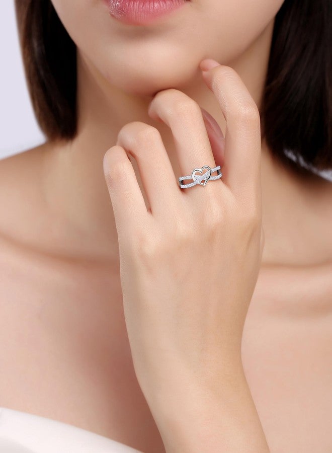 AFFY Infinity Heart Promise Ring Round White Cubic Zirconia Split Shank Jewelry for Women in 14k White Gold Over Sterling Silver Gift For Her Jewelry Ring Size-7 - Image 4