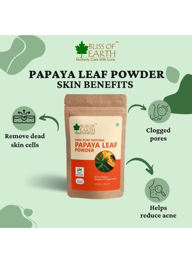 BLISS OF EARTH 100% Pure Papaya Leaf Powder 3x100GM Carica Papaya Helps Digestion & Increases Platelets Anti Oxidant Skin Rejuvenation 300gm - Image 3