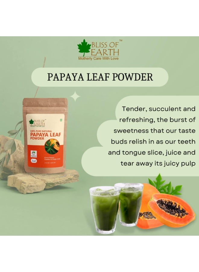 BLISS OF EARTH 100% Pure Papaya Leaf Powder 3x100GM Carica Papaya Helps Digestion & Increases Platelets Anti Oxidant Skin Rejuvenation 300gm - Image 4
