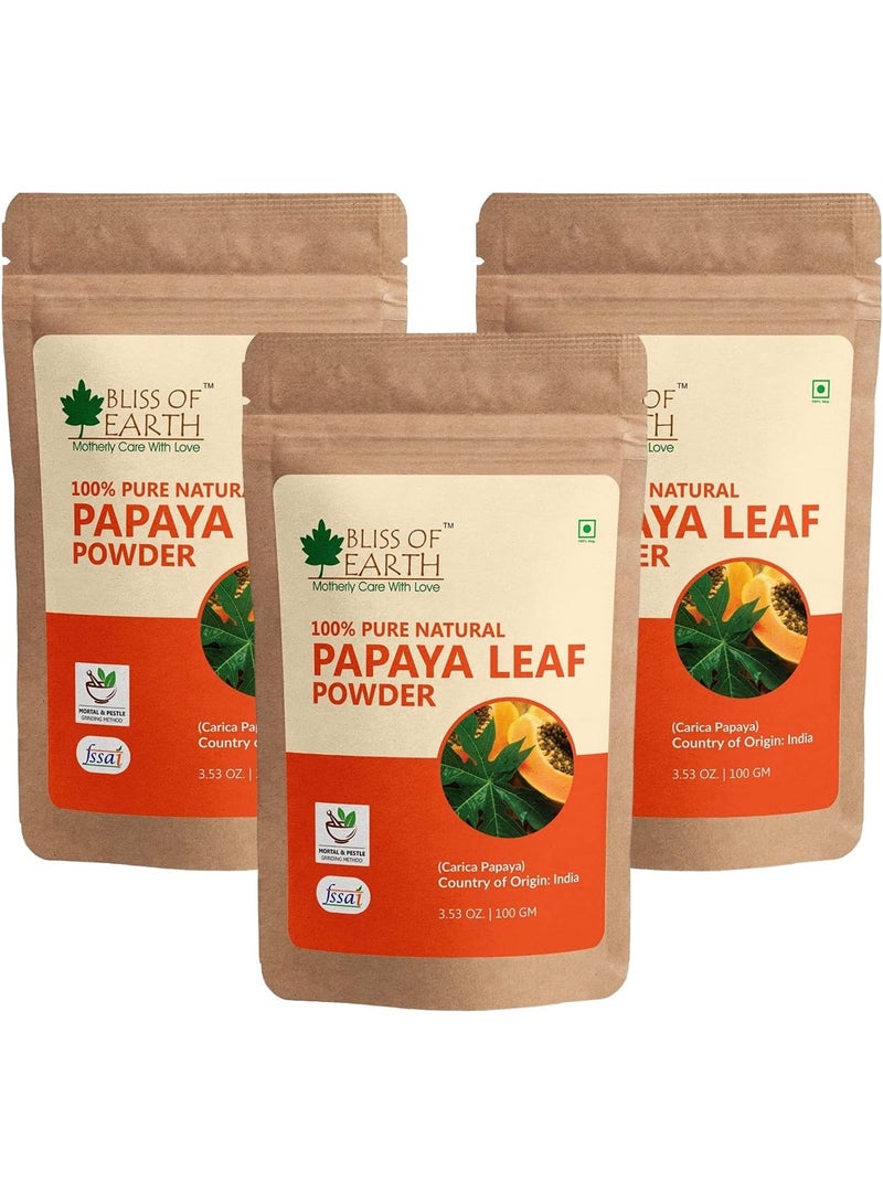 BLISS OF EARTH 100% Pure Papaya Leaf Powder 3x100GM Carica Papaya Helps Digestion & Increases Platelets Anti Oxidant Skin Rejuvenation 300gm - Image 1