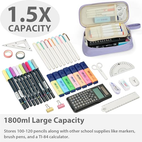 SPACEMATE Pencil Case Pouch Box Bag School Supplies Girls Boys Kids, Cute Preppy Stuff Large Big Capacity Aesthetic Pen Organizer, Back to College Stationary, Light Purple, Standard Stlye, 1800ml - Image 2