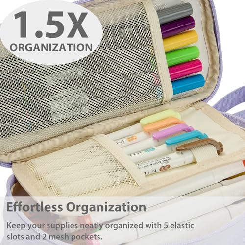 SPACEMATE Pencil Case Pouch Box Bag School Supplies Girls Boys Kids, Cute Preppy Stuff Large Big Capacity Aesthetic Pen Organizer, Back to College Stationary, Light Purple, Standard Stlye, 1800ml - Image 5