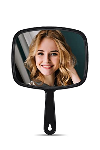 MIRRORNOVA Hand Mirror Barber Hairdressing Handheld Mirror with Handle for Salon Square Black Medium