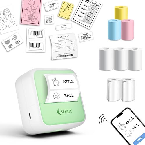 SEZNIK Mini Printer, Inkless, Thermal, Bluetooth, Portable Printer, Compatible Android, iOS Mobile. 1 Year Warranty (MiniX-Green) - Image 1