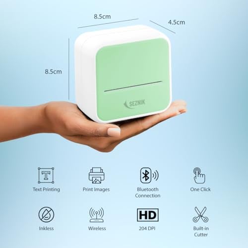 SEZNIK Mini Printer, Inkless, Thermal, Bluetooth, Portable Printer, Compatible Android, iOS Mobile. 1 Year Warranty (MiniX-Green) - Image 3
