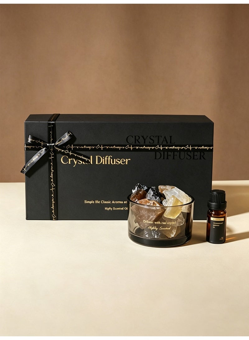 Aromancy Pear & Freesia Crystal Stone Diffuser Gift Set Flame-Free Aromatherapy Natural Diffuser Crystals with Glass Crystal Cup and 10ML Essential Oil Luxury Home Fragrance Decor with Gift Box & Bag for Ramadan Eid Gift - Image 1
