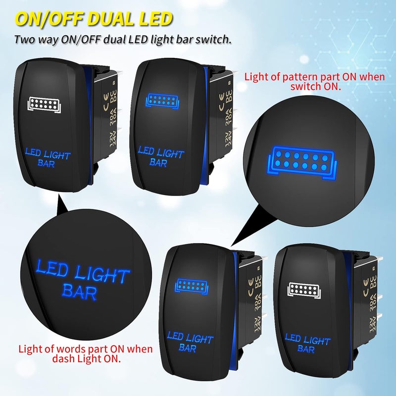 Joinfworld مفتاح شريط إضاءة LED من تشغيل/إيقاف بحري 5 دبوس ليزر مفتاح هزاز مقاوم للماء 12V 20A 24V 10A مفتاح تبديل شريط إضاءة LED أزرق مع أسلاك - Image 3