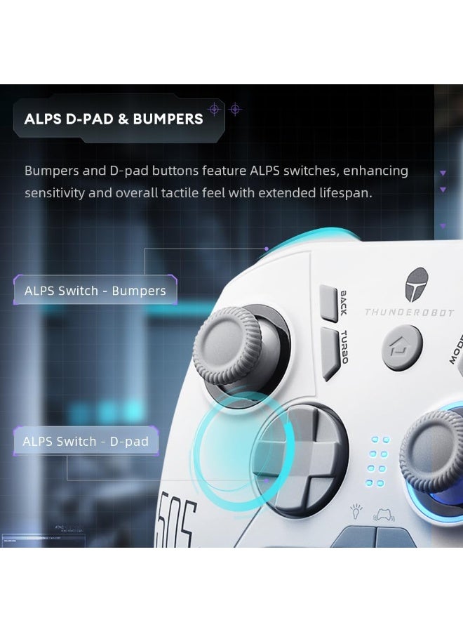 ثوندروبوت وحدة تحكم الألعاب اللاسلكية Thunderobot G50S بتردد 1000 هرتز وزمن استجابة منخفض للغاية، تعمل بتقنية البلوتوث، متوافقة مع أجهزة الكمبيوتر الشخصية/سويتش/أندرويد، مزودة بعصا تحكم وأزرار تحكم تعمل بتقنية تأثير هول، وجيروسكوب، و6 أزرار قابلة للبرمجة [أبيض] - Image 4