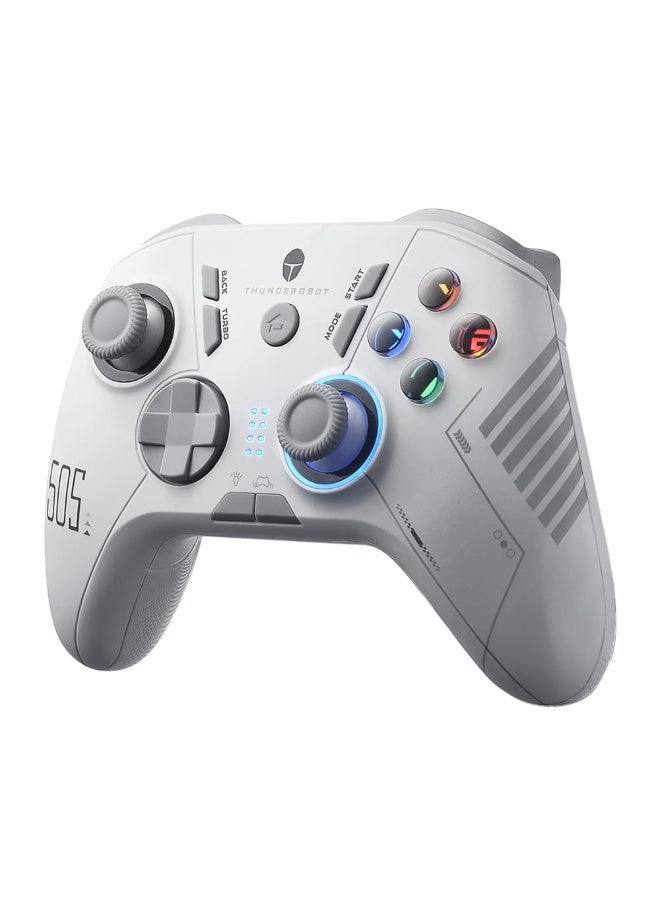 ثوندروبوت وحدة تحكم الألعاب اللاسلكية Thunderobot G50S بتردد 1000 هرتز وزمن استجابة منخفض للغاية، تعمل بتقنية البلوتوث، متوافقة مع أجهزة الكمبيوتر الشخصية/سويتش/أندرويد، مزودة بعصا تحكم وأزرار تحكم تعمل بتقنية تأثير هول، وجيروسكوب، و6 أزرار قابلة للبرمجة [أبيض] - Image 1