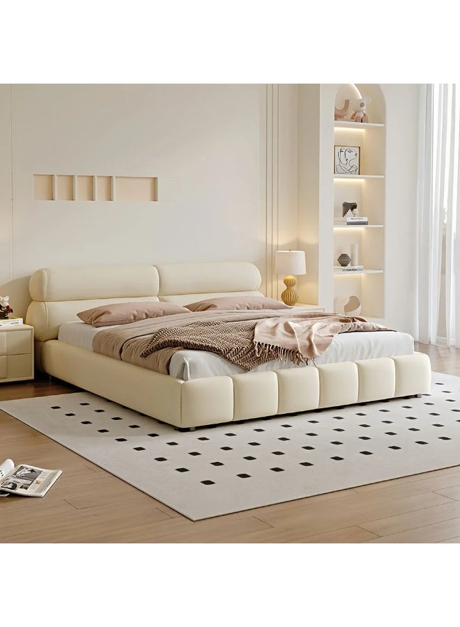 الزخارف للمفروشات سرير ألينا عصري مبطن – مقاس سوبر كينج 200×200 سم، قماش بوكليه ناعم مع لوح رأس مبطن، تصميم منخفض فاخر لغرفة النوم، طابع معاصر أنيق – لون كريمي بيج - Image 3