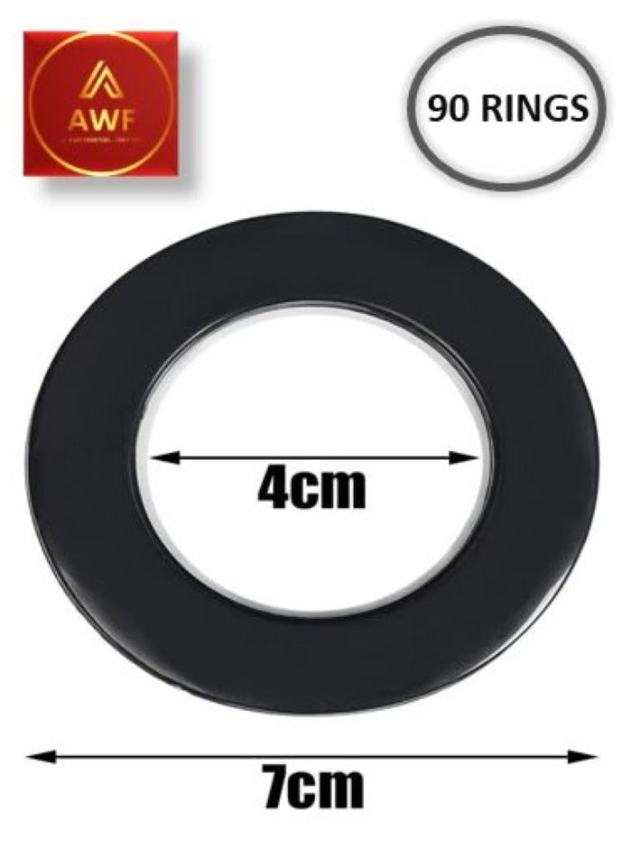 AL WADI FURNITURE AWF Al Wadi Furniture Pack of 90 Black Curtain Grommets Round Plastic Curtain Eyelet Rings with nano-scale silencer ring, DIY Rings for Window Curtain, Shower Curtain, Locker Room Door Curtain  - Image 2