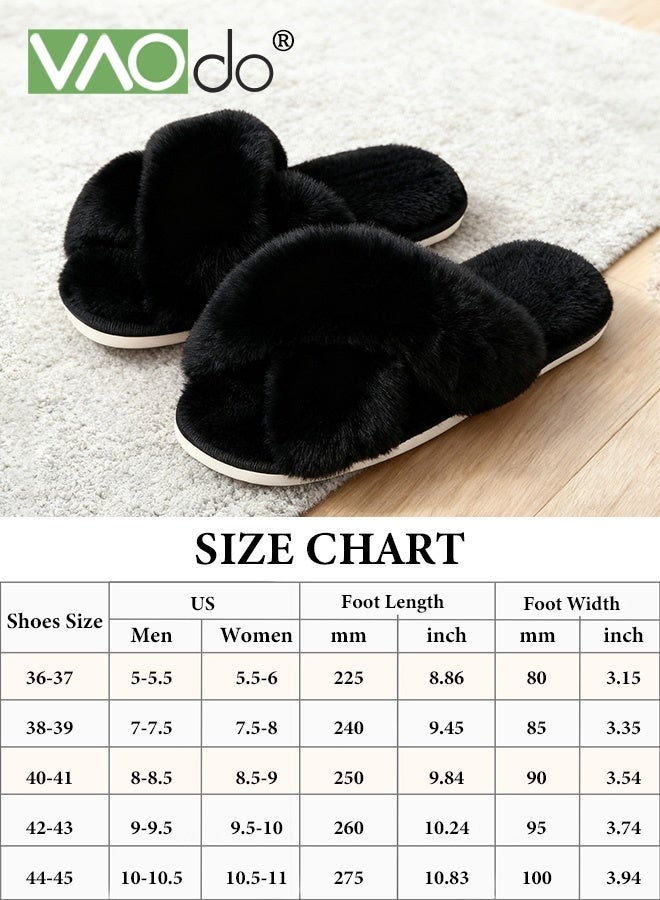 VAOdo Womens Fuzzy Memory Foam Slippers Cross Band Cozy Plush Home Slippers Fluffy Furry Open Toe House Shoes Indoor Outdoor Slide Slipper Black - Image 3