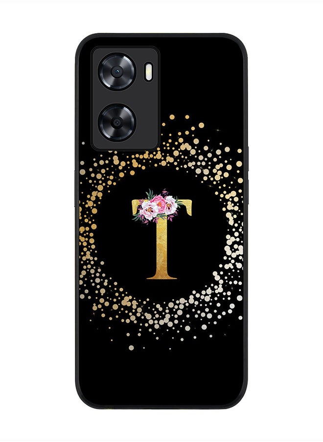 Stylizedd Rugged Black edge case for Oppo A57 4G, Slim fit Rubber Edges Thin Cover -  Custom Monogram Initial Letter Floral Pattern Alphabet - T  (Black )  - Image 1