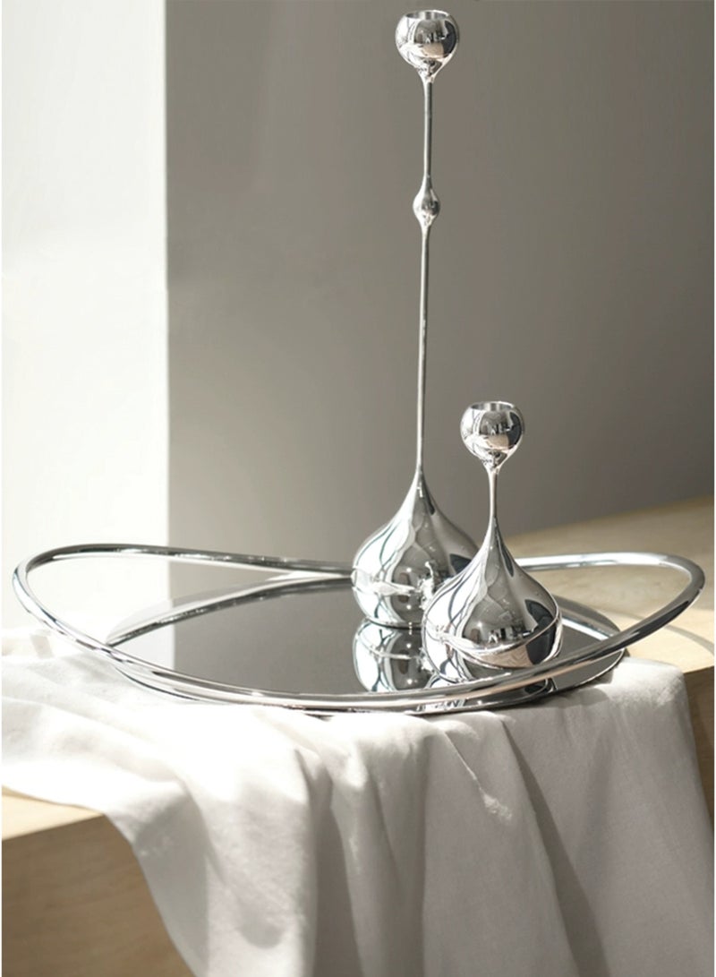 Maison Adeo | Qamar Stainless Steel Round Tray | Minimalist Serving Essential | Minimalist Tabletop Decor | Modern Home Decor Accents  - Image 1