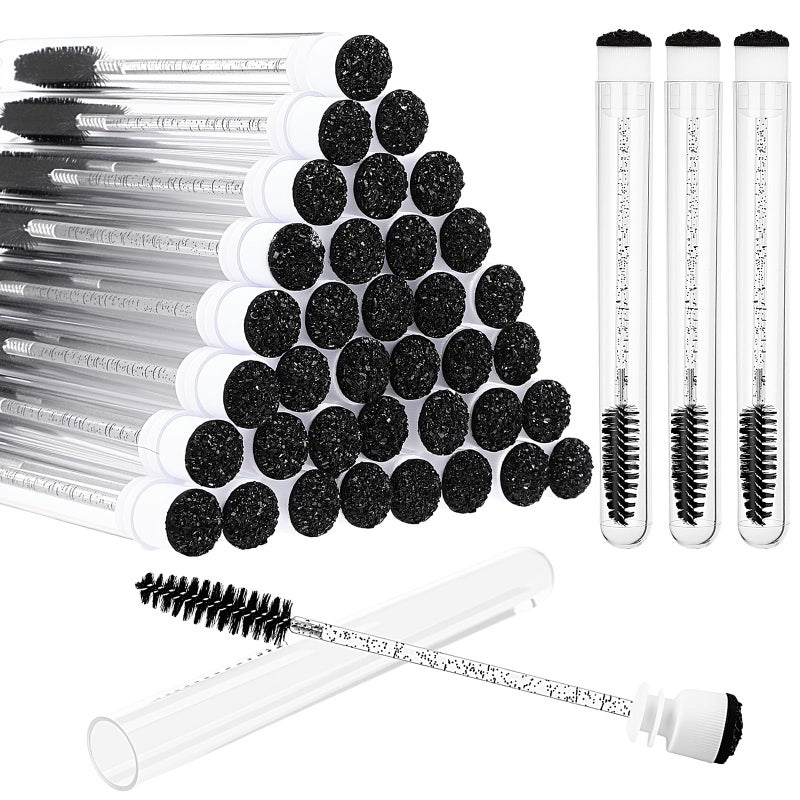 Patelai 80 Pieces Disposable Mascara Brushes Tubes Set 40 Pcs Empty Mascara Wand Tube with 40 Pcs Lash Spoolies Brush Makeup Tool for Eyelash ExtensionBlackBlack Sequins Style - Image 3