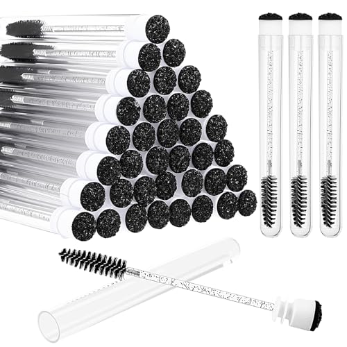 Patelai 80 Pieces Disposable Mascara Brushes Tubes Set 40 Pcs Empty Mascara Wand Tube with 40 Pcs Lash Spoolies Brush Makeup Tool for Eyelash ExtensionBlackBlack Sequins Style - Image 1