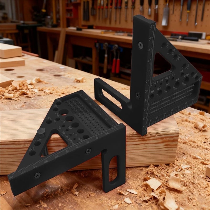 مربع النجار متعدد الزوايا ثلاثي الأبعاد من سبائك الألومنيوم الأسود، مسطرة قياس دقيقة لأعمال النجارة والهوايات DIY. - Image 5